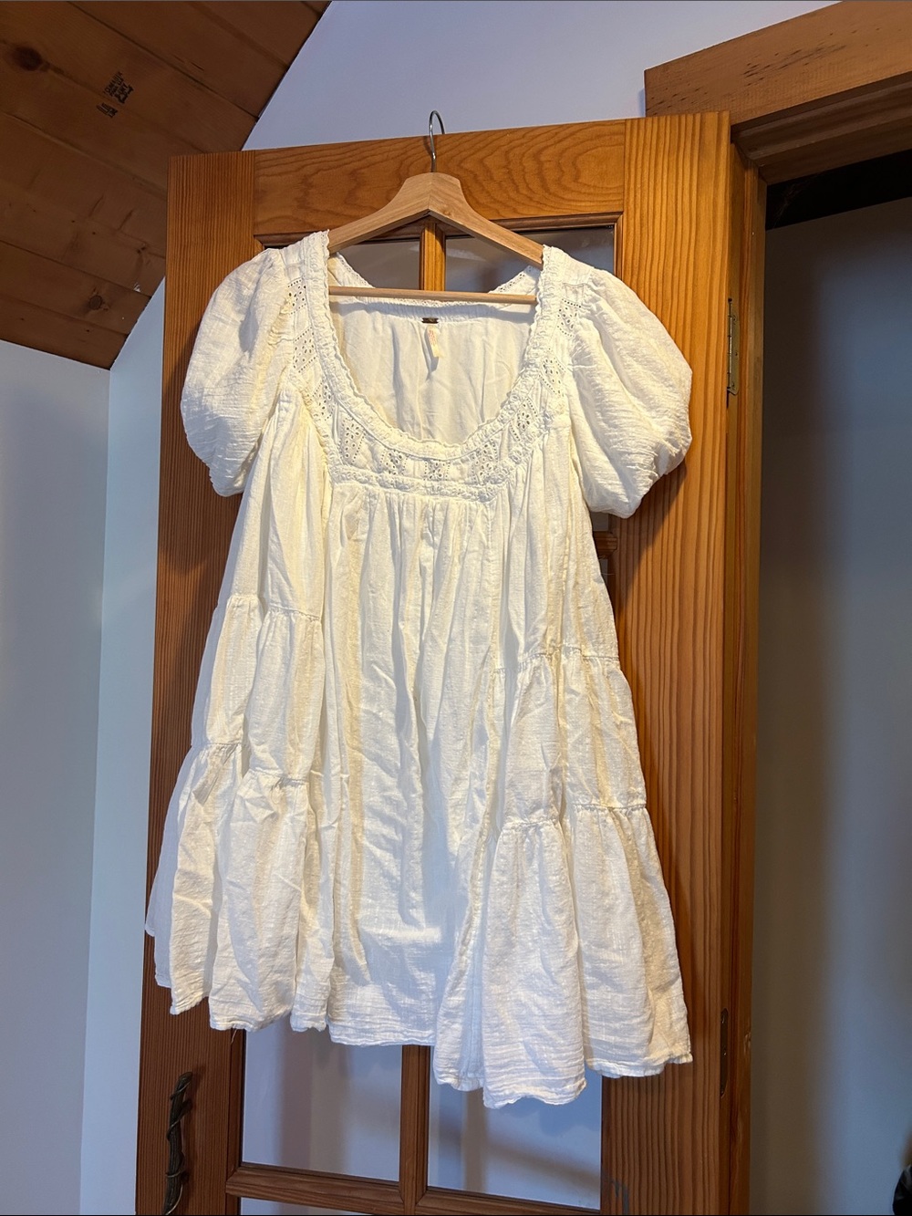 White Puff Sleeve Tiered Babydoll Dress free people